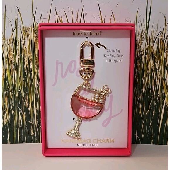True To Form Keychain Wine Glass Handbag/Purse Charm Key Chain Pink - Picture 1 of 3